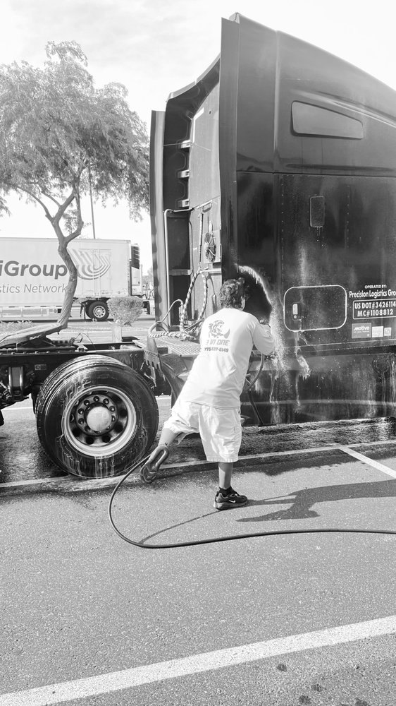 A semi cab, washed on site by 3 In One LLC, Las Vegas